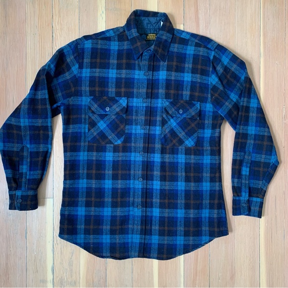 Vintage Other - Vintage Wool Plaid Shirt Shacket Blue Navy Brown